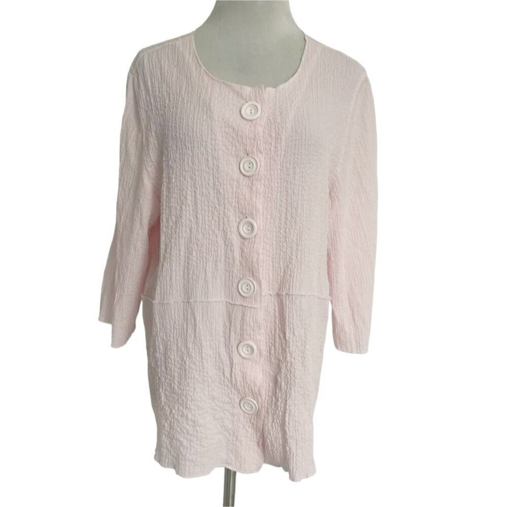 Lulu-B Size Large Top Blouse Crinkle Boho Lagenlook Artsy Pink